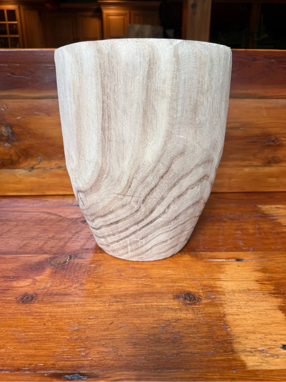 🌳 NWT Large Handmade Natural Paulowania Wood Grain Decorative Vase